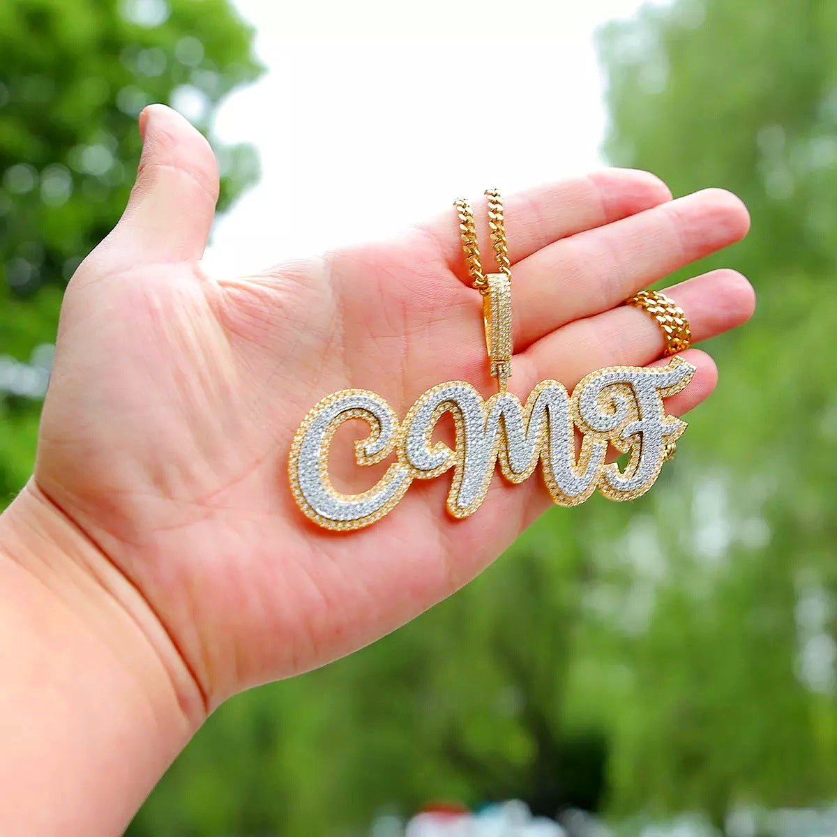 Custom 18K Gold Diamond Cursive Letters - Drip Culture Jewelry