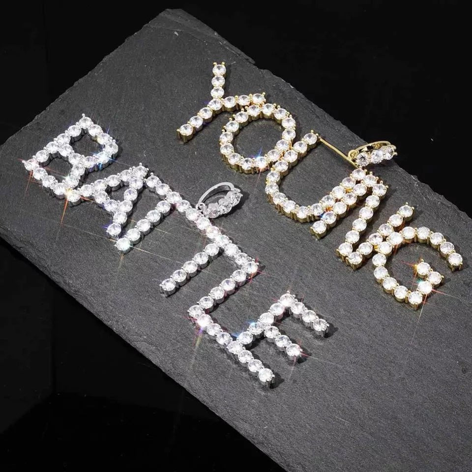 18K Gold Custom Diamond Letters - Custom Name Pendant - Name Necklace ...