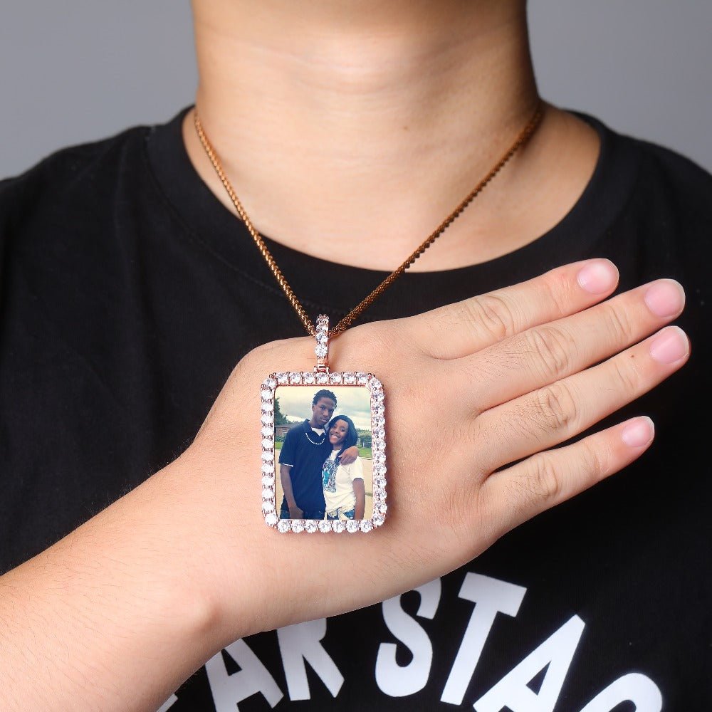 Custom 18K Gold Diamond Rectangle Picture Pendant - Drip Culture Jewelry