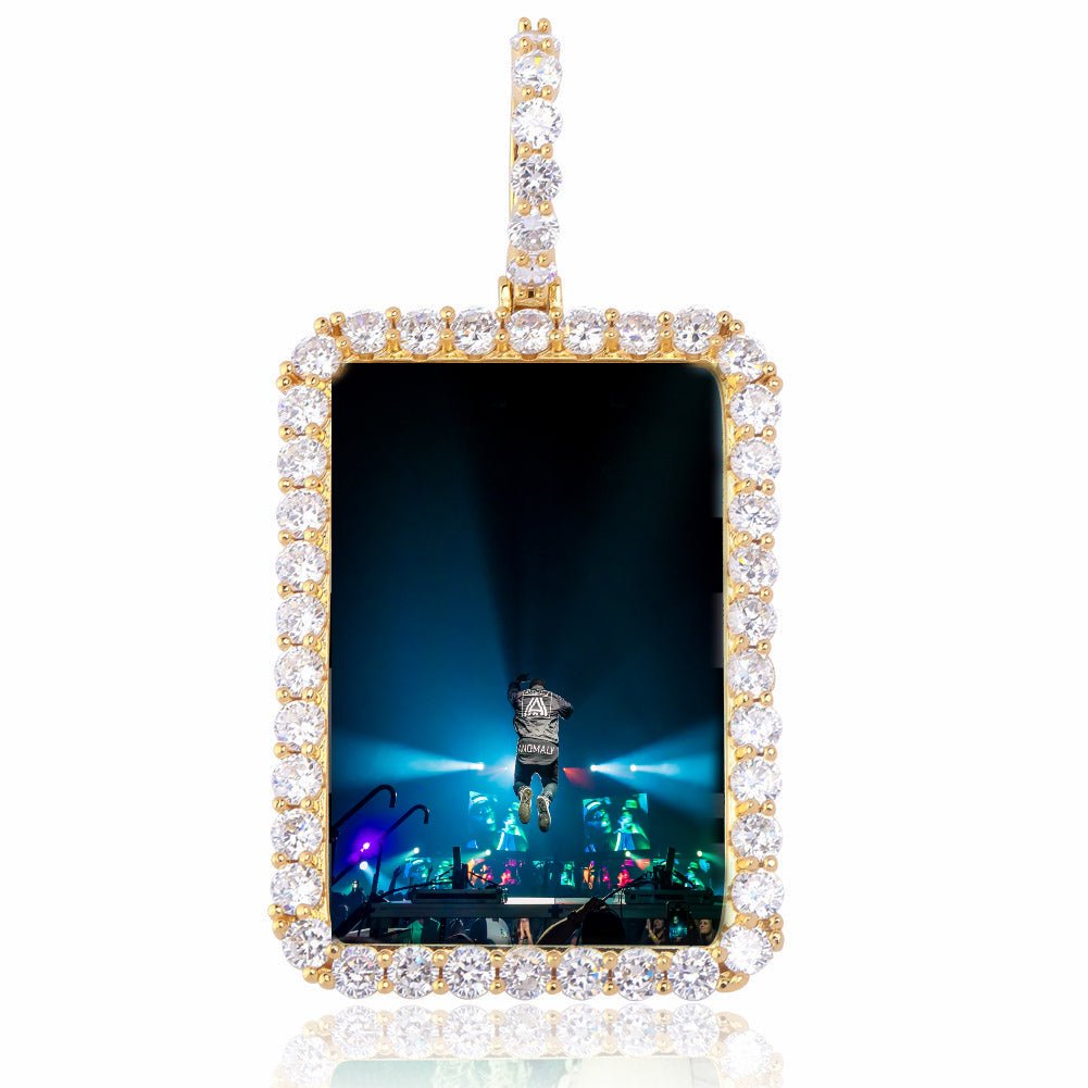 Custom 18K Gold Diamond Rectangle Picture Pendant - Drip Culture Jewelry
