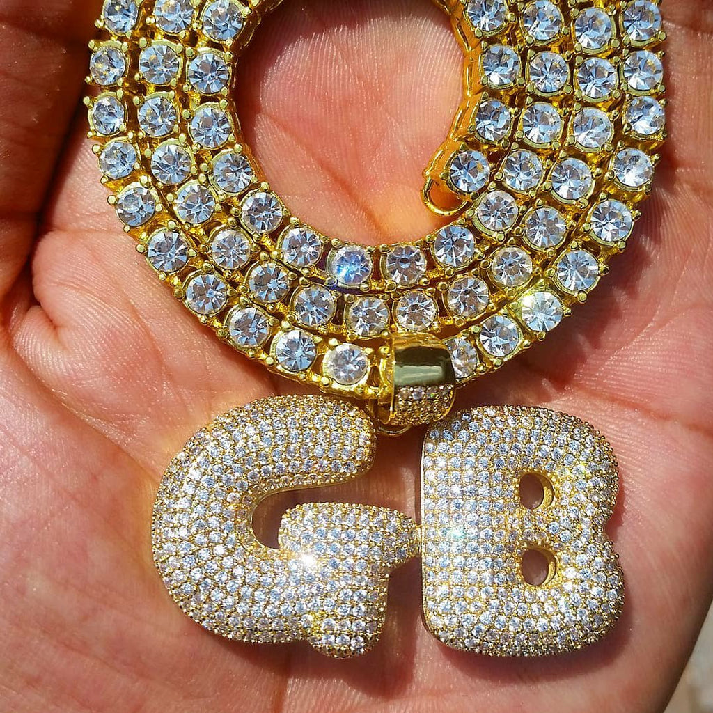 Custom 18K Gold Icy Bubble-Letter - Drip Culture Jewelry