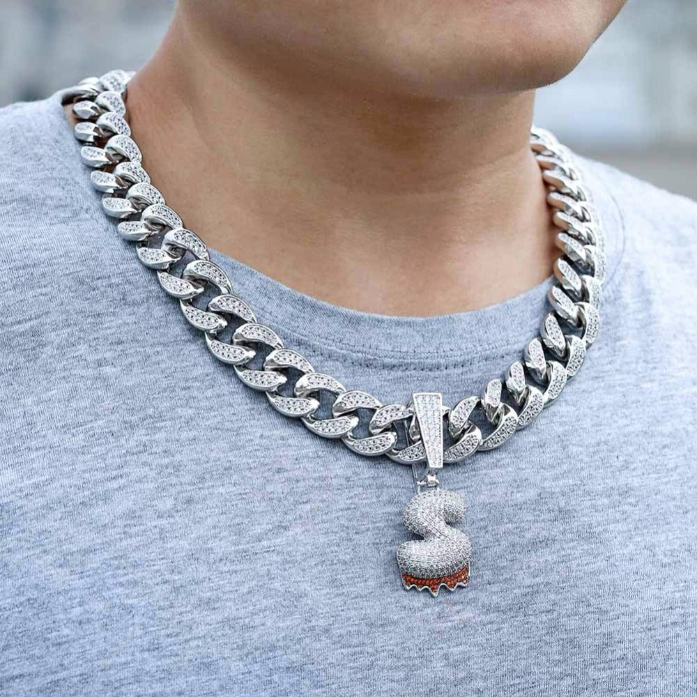 Custom Diamond Drip Bubble Letter with Diamond Cuban Link Chain - Drip Culture Jewelry