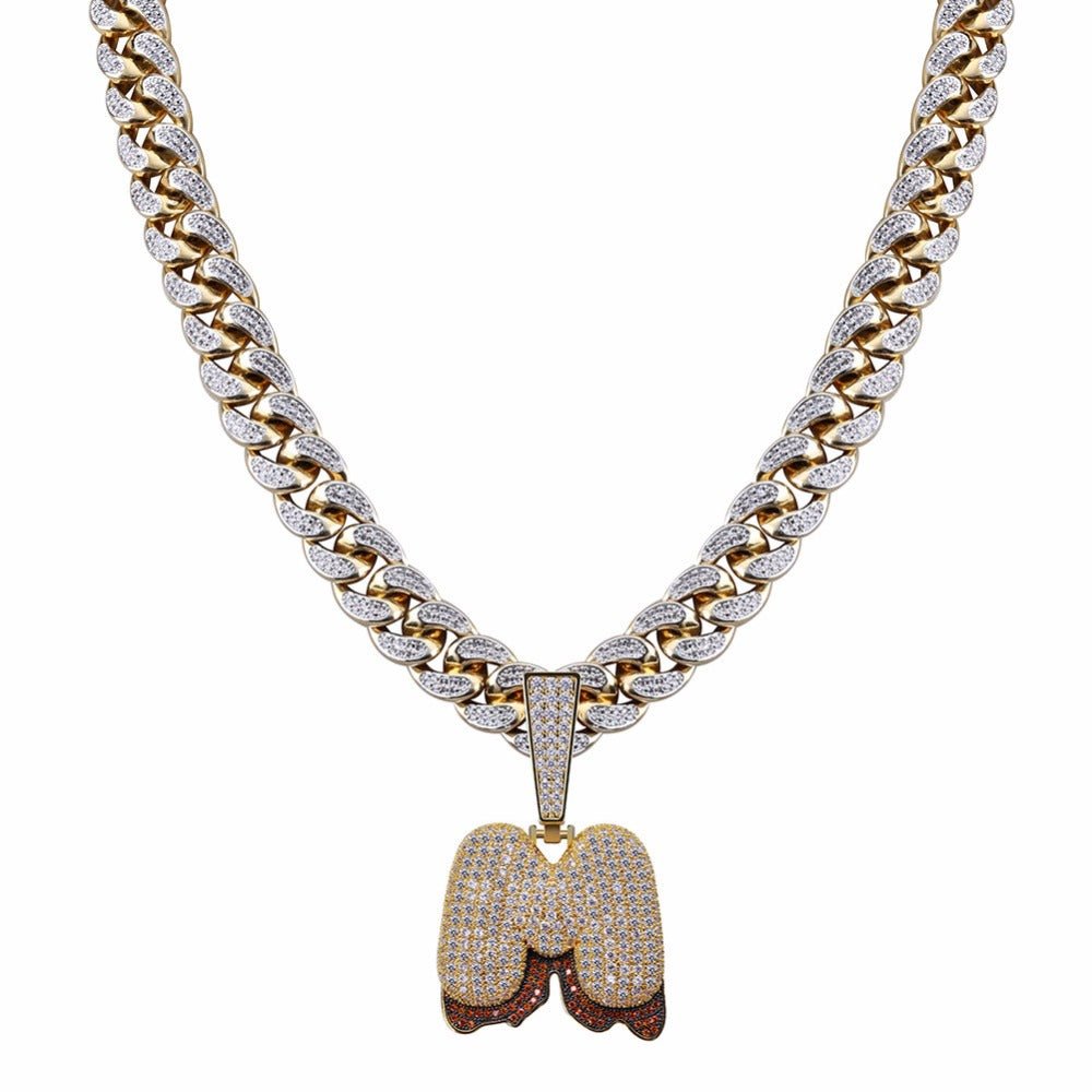Custom Diamond Drip Bubble Letter with Diamond Cuban Link Chain - Drip Culture Jewelry