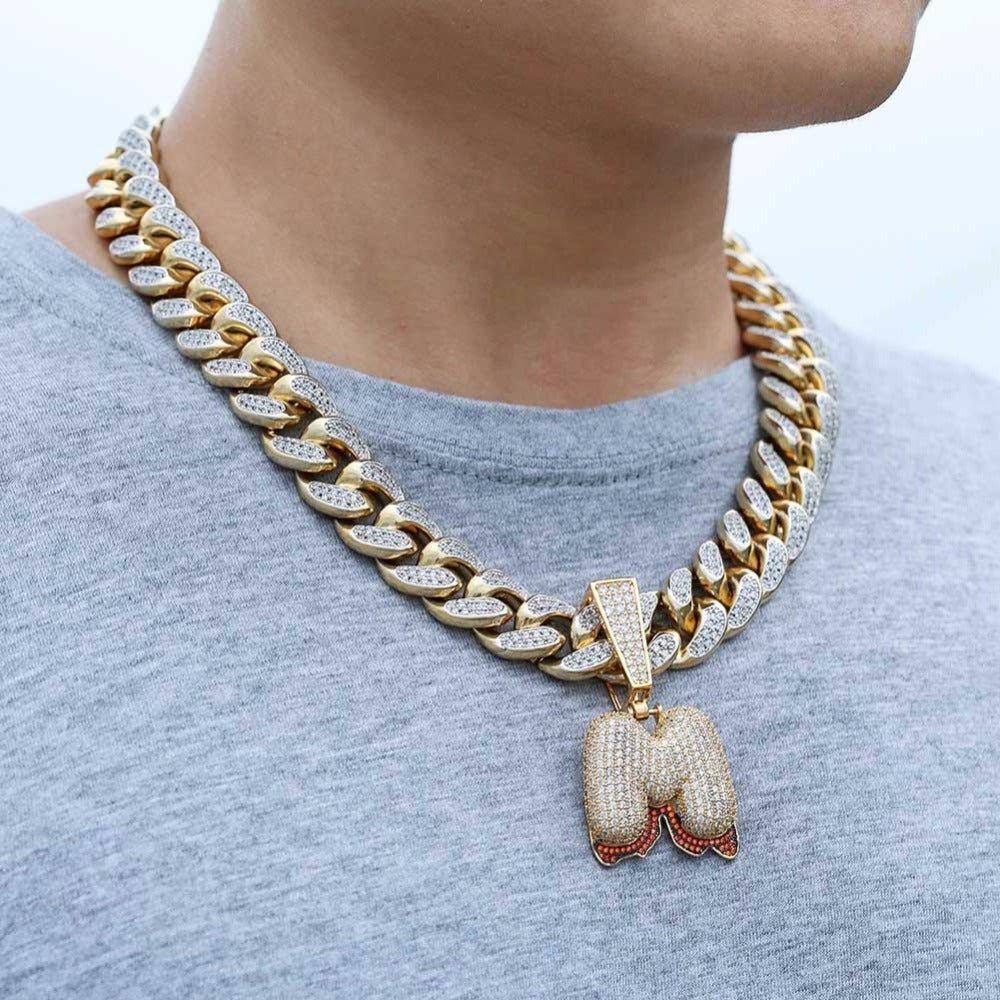 Custom Diamond Drip Bubble Letter with Diamond Cuban Link Chain - Drip Culture Jewelry
