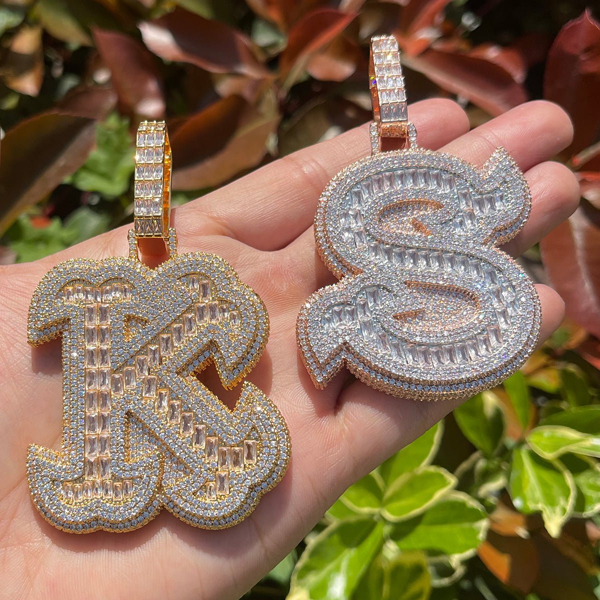 Diamond & Baguette Diamond Custom Name Pendant Font 2 - Drip Culture Jewelry
