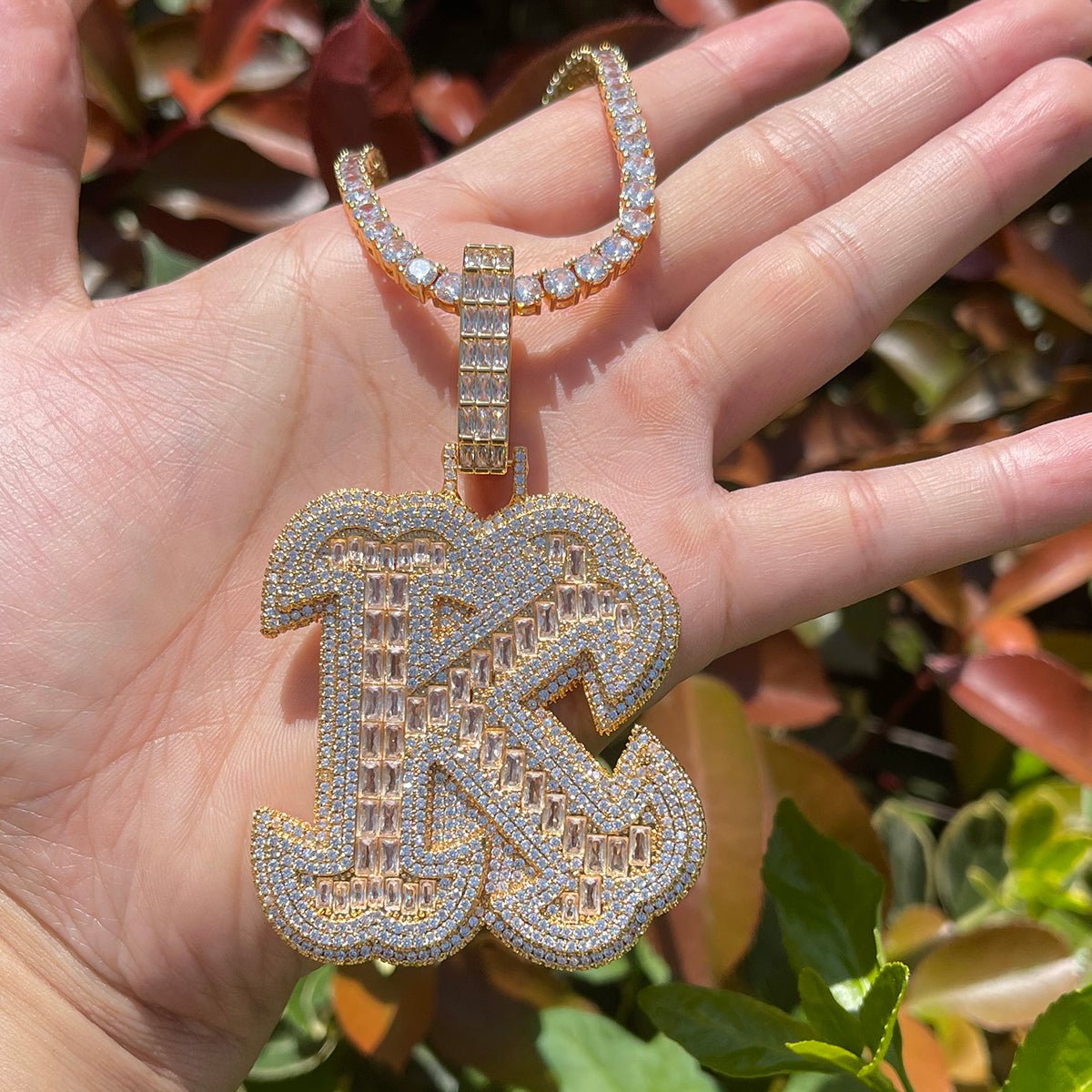 Diamond & Baguette Diamond Custom Name Pendant Font 2 - Drip Culture Jewelry
