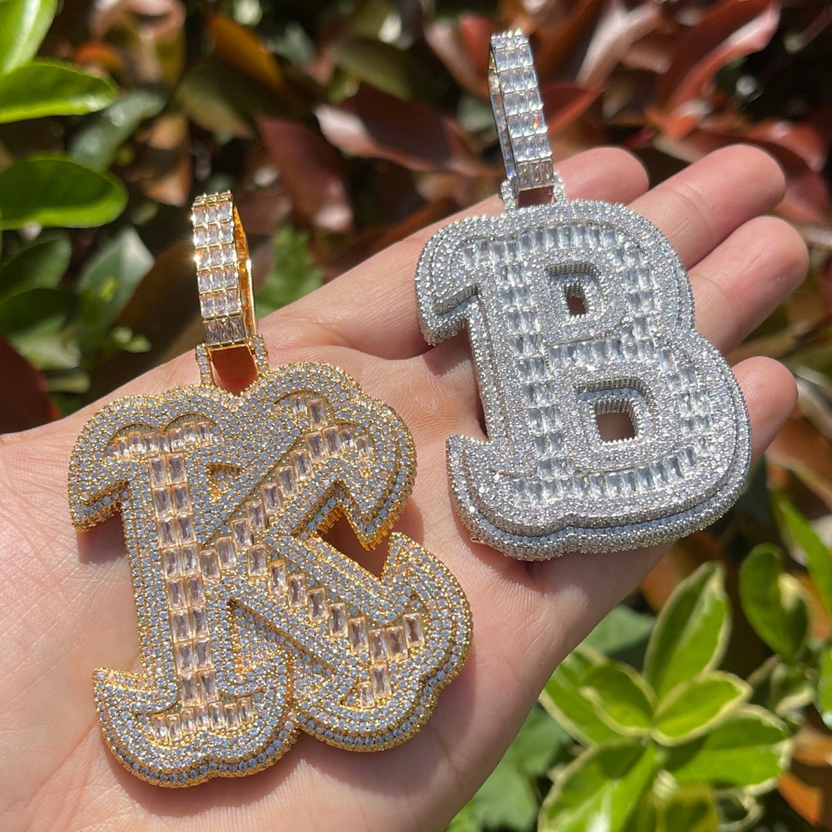 Diamond & Baguette Diamond Custom Name Pendant Font 2 - Drip Culture Jewelry