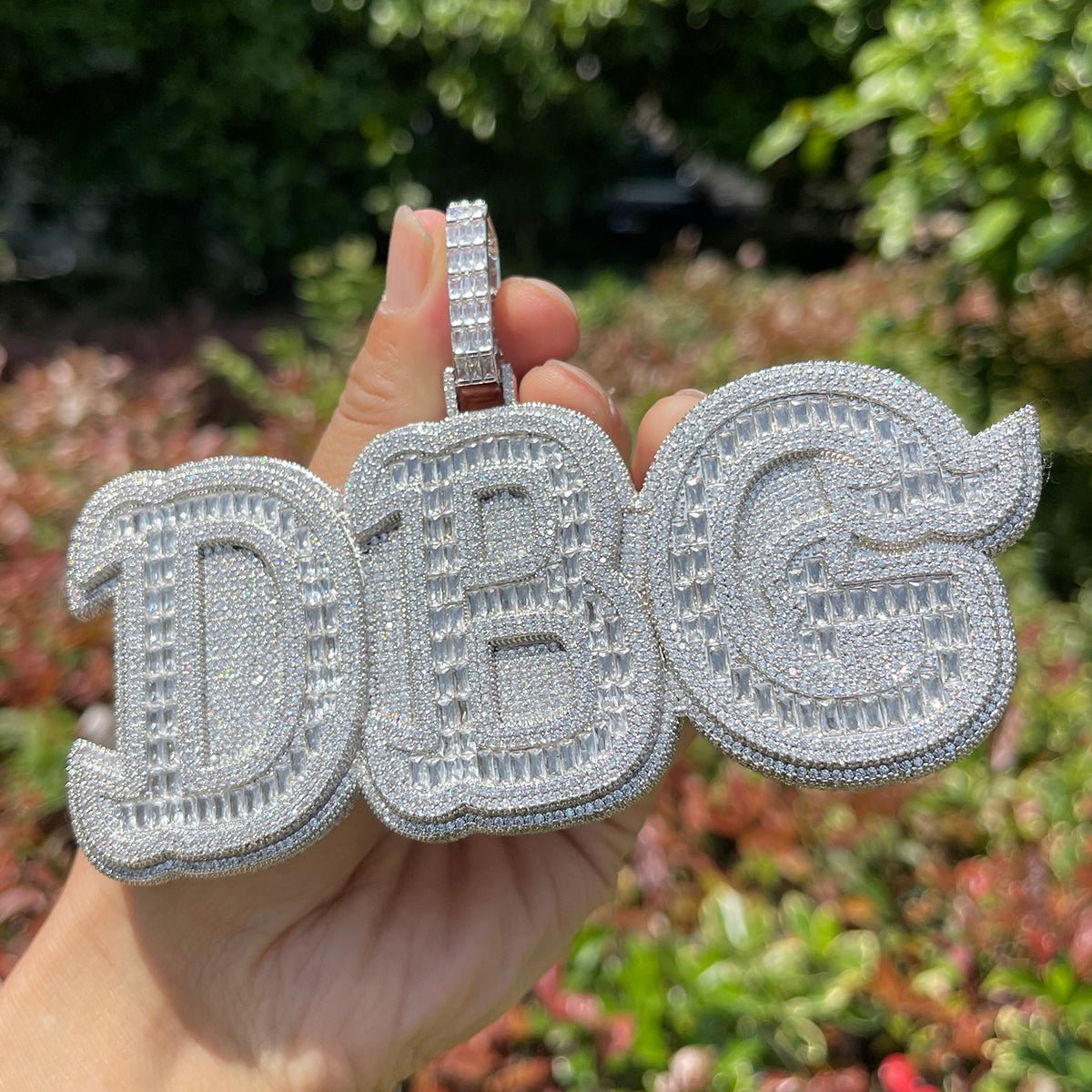 Diamond & Baguette Diamond Custom Name Pendant Font 2 - Drip Culture Jewelry