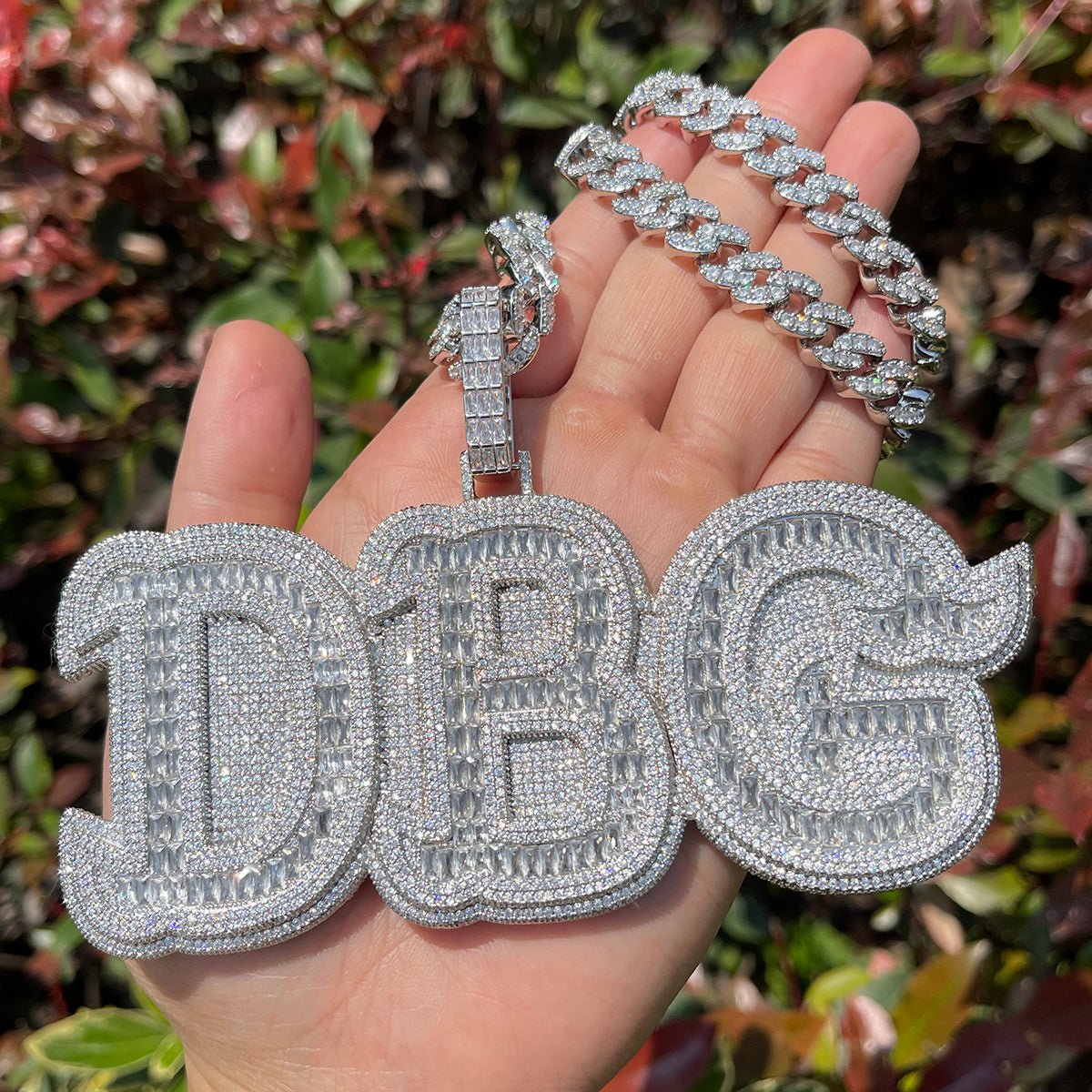 Diamond & Baguette Diamond Custom Name Pendant Font 2 - Drip Culture Jewelry
