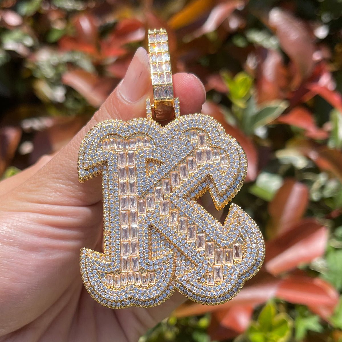 Diamond & Baguette Diamond Custom Name Pendant Font 2 - Drip Culture Jewelry