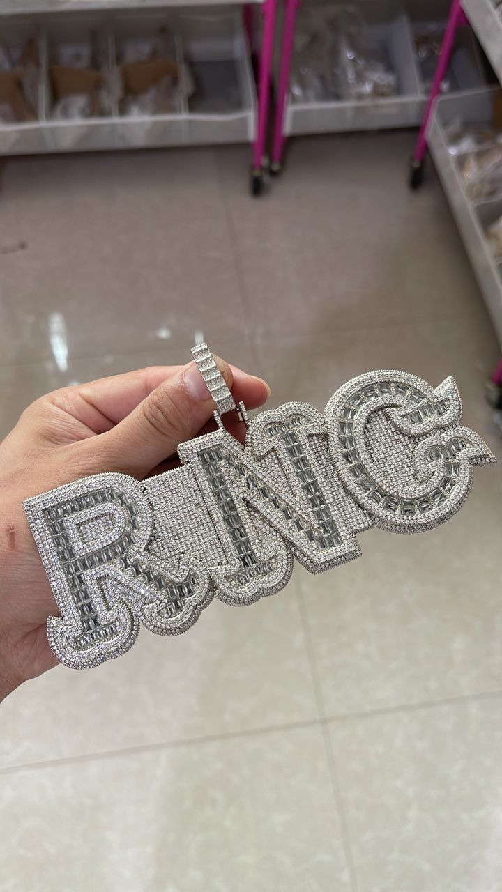 Diamond & Baguette Diamond Custom Name Pendant Font 2 - Drip Culture Jewelry