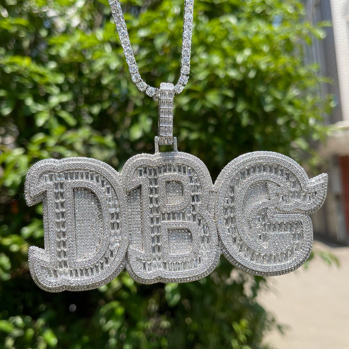 Diamond & Baguette Diamond Custom Name Pendant Font 2 - Drip Culture Jewelry
