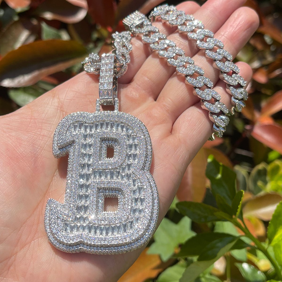 Diamond & Baguette Diamond Custom Name Pendant Font 2 - Drip Culture Jewelry