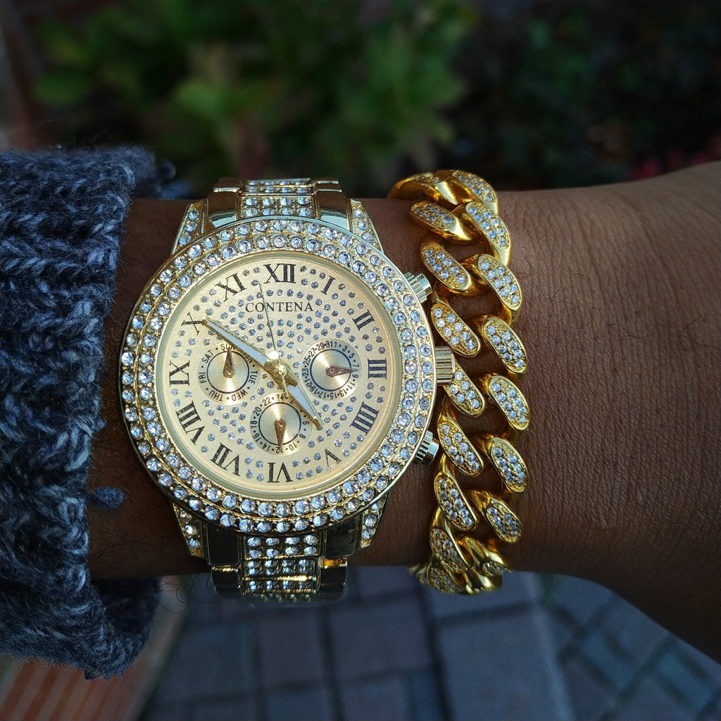 Miami Double Bezel Watch and Bracelet Set - Drip Culture Jewelry