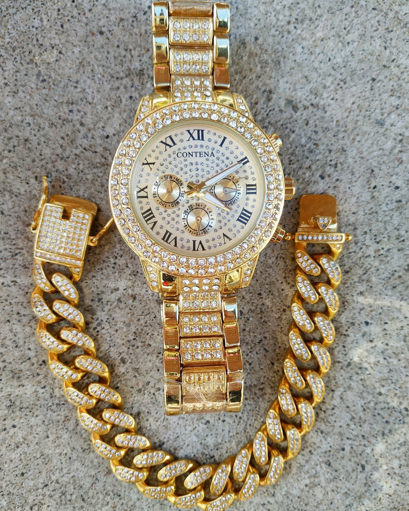 Miami Double Bezel Watch and Bracelet Set - Drip Culture Jewelry