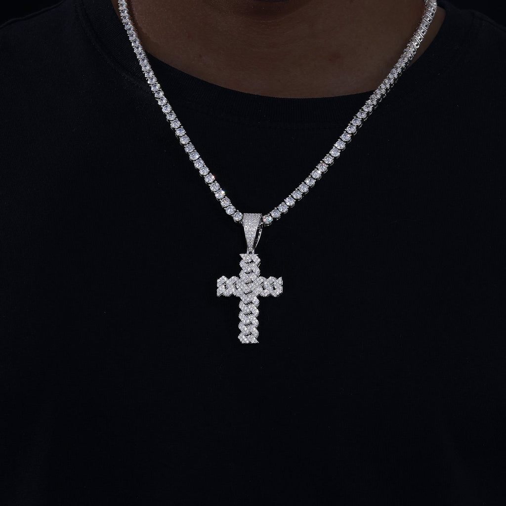 Moissanite Diamond Cuban Link Cross Pendant - Drip Culture Jewelry