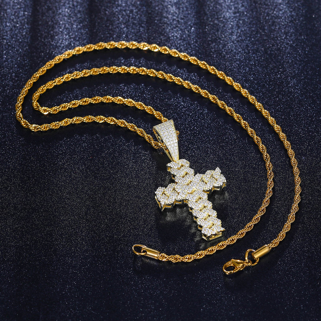 Moissanite Diamond Cuban Link Cross Pendant - Drip Culture Jewelry