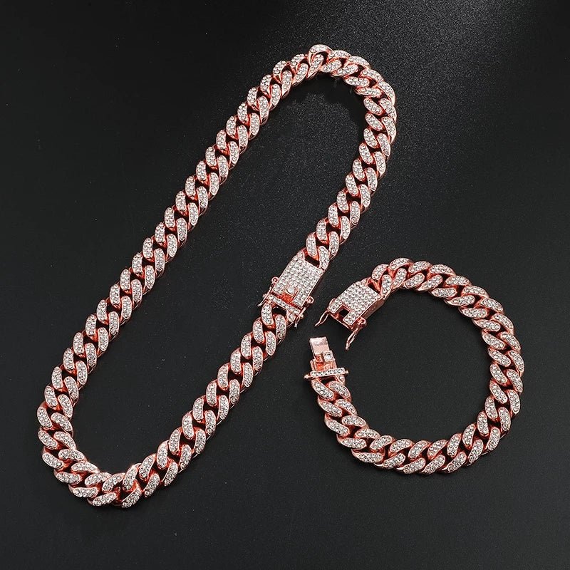 Premium 13mm 18k Gold Diamond Miami Cuban Link Set ( 2 Pieces ) - Drip Culture Jewelry