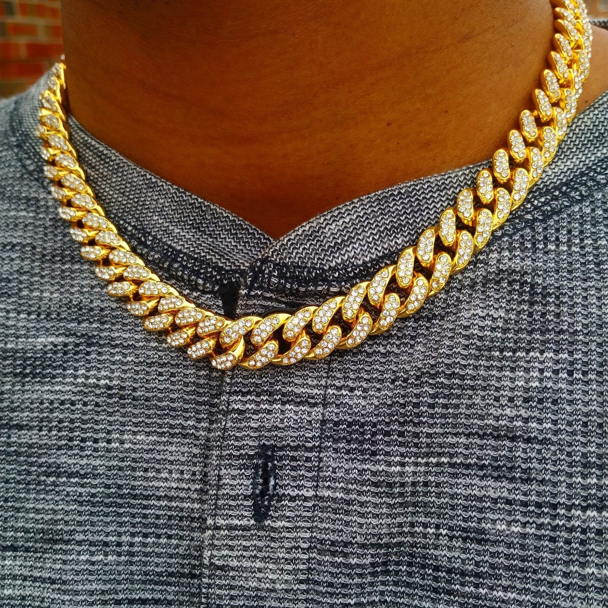 Premium 13mm 18k Gold Diamond Miami Cuban Link Set ( 2 Pieces ) - Drip Culture Jewelry