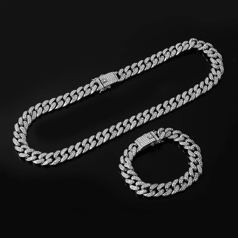 Premium 13mm 18k Gold Diamond Miami Cuban Link Set ( 2 Pieces ) - Drip Culture Jewelry