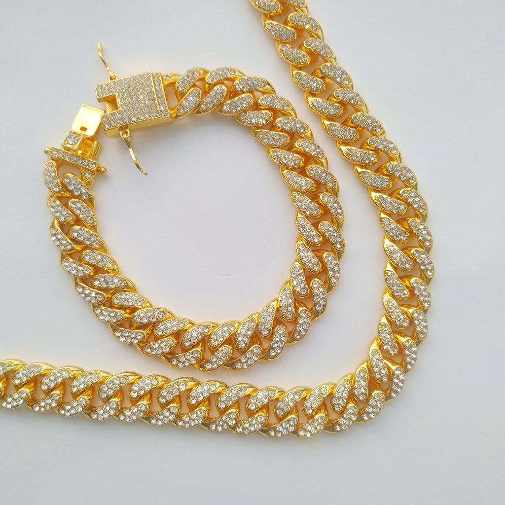 Premium 13mm 18k Gold Diamond Miami Cuban Link Set ( 2 Pieces ) - Drip Culture Jewelry
