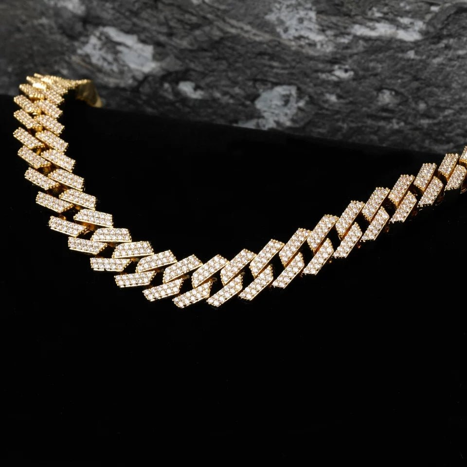 Premium 13mm 18K Gold Diamond Prong Cuban Link Set (2 Pieces ) - Drip Culture Jewelry