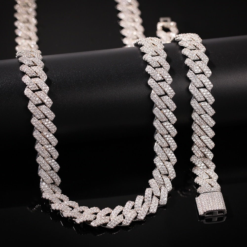 Premium 13mm 18K Gold Diamond Prong Cuban Link Set (2 Pieces ) - Drip Culture Jewelry