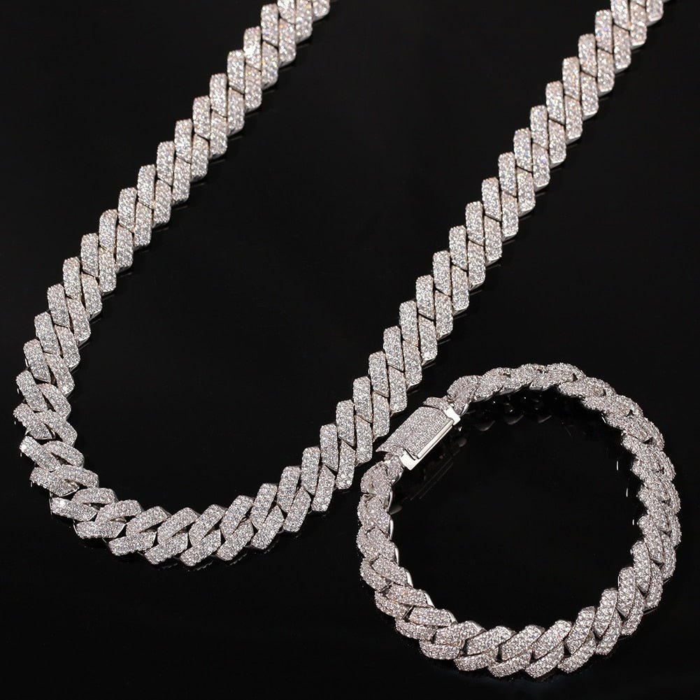 Premium 13mm 18K Gold Diamond Prong Cuban Link Set (2 Pieces ) - Drip Culture Jewelry