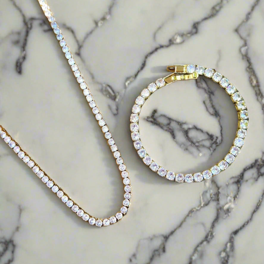 Premium 18K Gold Diamond Tennis Chain Bracelet Set ( 2 Pieces ) - Drip Culture Jewelry
