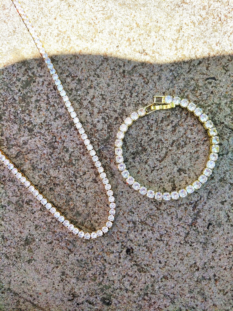 Premium 18K Gold Diamond Tennis Chain Bracelet Set ( 2 Pieces ) - Drip Culture Jewelry