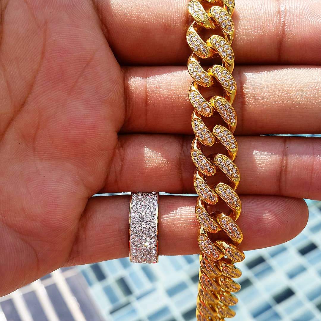 Premium 18K Gold Miami Cuban Link Watch Set ( 3 Pieces ) - Drip Culture Jewelry