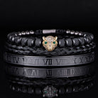 Roman Numerals Leopard Rope Bracelet Set ( 3 Pieces ) - Drip Culture Jewelry
